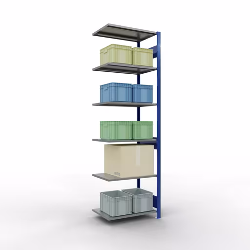 Andere weergave van het artikel Aanbouwplank, legplank, insteeksysteem MULTIplus150, 2500 x 750 x 500 mm, 6 legborden, RAL 5010 gentiaanblauw/verzinkt/verzinkt uit de categorie aanbouwplanken