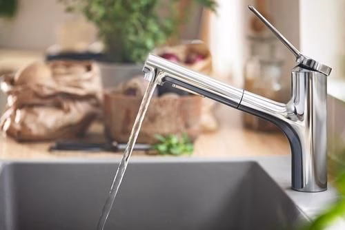 Detailbild 4074232 Hansgrohe ééngreeps wastafelmengkraan Zesis M33 150, uittrekbare vuistdouche, 2 straals chroom