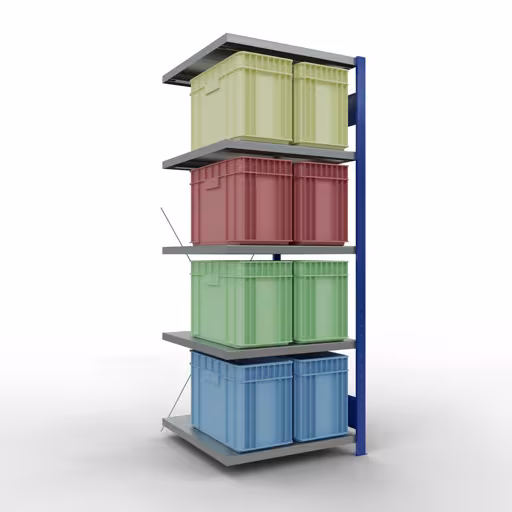 Aanbouwrekken, rekken, insteeksysteem MULTIplus250, 2000 x 750 x 800 mm, 5 legborden, RAL 5010 gentiaanblauw/verzinkt/verzinkt van Schulte Lagertechnik met artikelnr. 12985-75-B