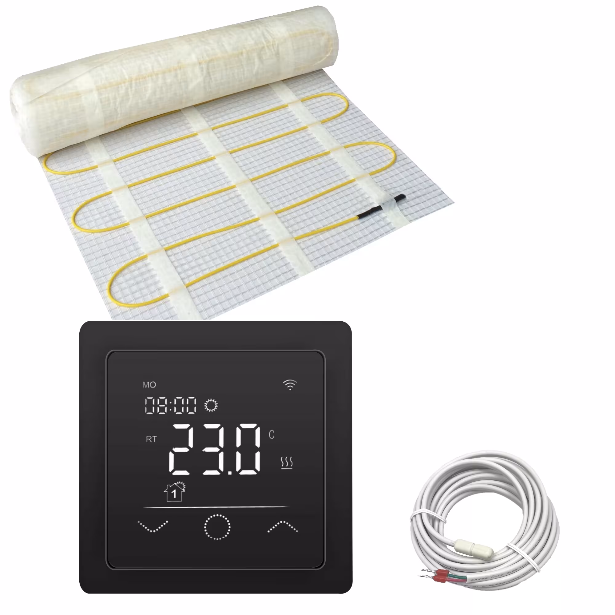 HoWaTech Comfort Plus Elektrische Vloerverwarming | Set met verwarmingsmat en WiFi controller Touch zwart, elektrische vloerverwarming