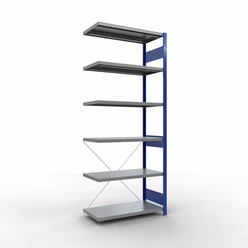 Aanbouwrekken, rekken, insteeksysteem MULTIplus330, 2500 x 1000 x 500 mm (HxBxD), 6 planken, kruisschoor, RAL 5010 gentiaanblauw/gegalvaniseerd van Schulte Lagertechnik Aanbouwrekken, legbordstellingen, insteeksysteem MULTIplus330, 2500 x 1000 x 500 mm (HxBxD), 6 legborden, kruisschoor, RAL 5010 gentiaanblauw/verzinkt, aanbouwplank, art.nr. 13956-B