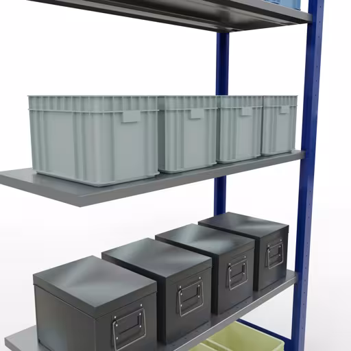 Productafbeelding nr. 13 van het artikel aanbouwplank, legbord, insteeksysteem MULTIplus150, 2000 x 1000 x 400 mm, 5 legborden, RAL 5010 gentiaanblauw/verzinkt uit het insteeksysteem-assortiment van Schulte Lagertechnik