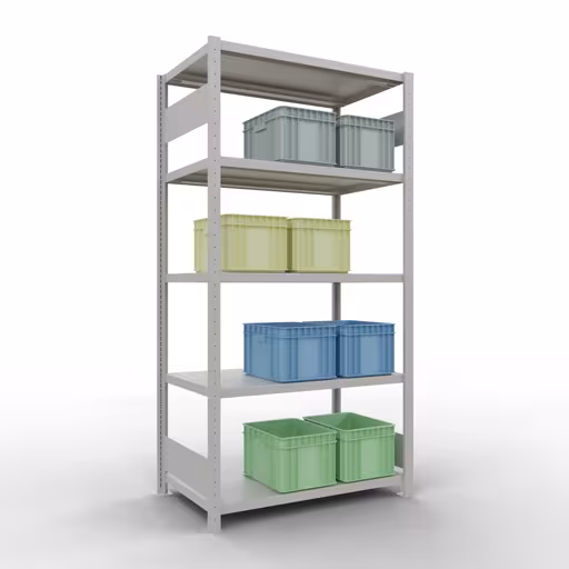 Basisplank, legplank, insteeksysteem MULTIplus250, 2000x1000x600 mm (HxBxD), 5 legborden, lengtestangen, RAL 7035 lichtgrijs uit de categorie basisplanken met de GTIN 4004514294968 Basisplank, legbord, insteeksysteem MULTIplus250, 2000 x 1000 x 600 mm, 5 legborden, lengtestangen, RAL 7035 lichtgrijs van Schulte Lagertechnik uit het assortiment insteeksysteem