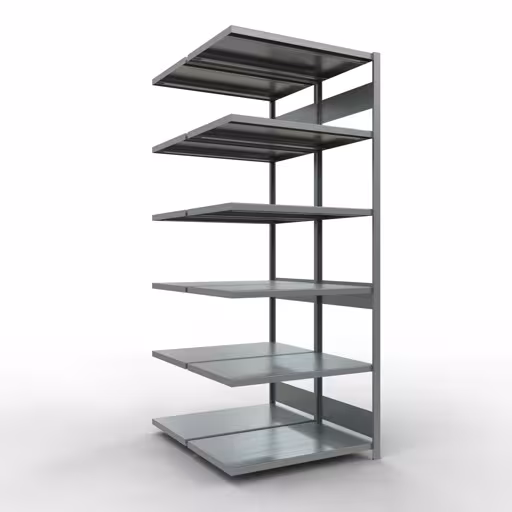 Aanbouwrekken, dubbele rekken, stellingsysteem MULTIplus250, 2500 x 1000 x (2x600) mm (HxBxD), 2x6 planken, lengtestangen, verzinkt, dubbele planken, art.nr. 17966