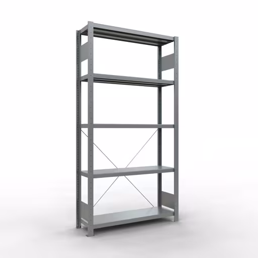 Basisplank, legplank, insteeksysteem MULTIplus330, 2000 x 1000 x 300 mm (HxBxD), 5 legborden, kruisschoor, verzinkt, basisplank, art.nr. 13930