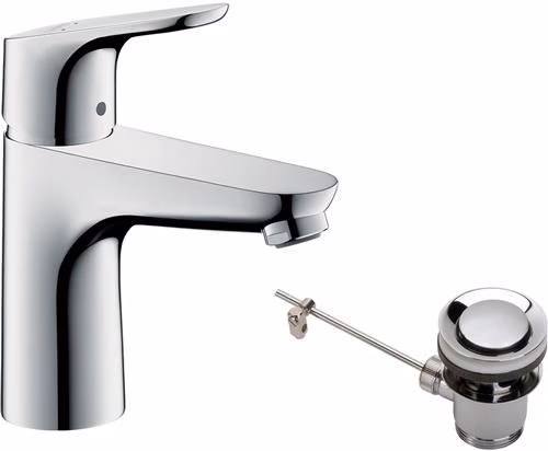 Hansgrohe FOCUS 100 eengreeps wastafelkraan met nominale diameter 15 mm en pop-up afvoerset G 1 1/4 inch (ca. 3,2 cm), chroom, uit de categorie wastafelkranen met artikelnummer 6000536258.