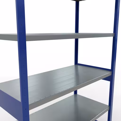 Basisstelling, legbordstelling, insteeksysteem MULTIplus250, 2500 x 1300 x 600 mm (HxBxD), 6 legborden, lengtestangen, RAL 5010 gentiaanblauw/verzinkt uit de categorie basisstellingen met de GTIN 4004514283573 Basisplank, legbord, insteeksysteem MULTIplus250, 2500 x 1300 x 600 mm, 6 legborden, lengtestangen, RAL 5010 gentiaanblauw/verzinkt van Schulte Lagertechnik uit het assortiment insteeksysteem