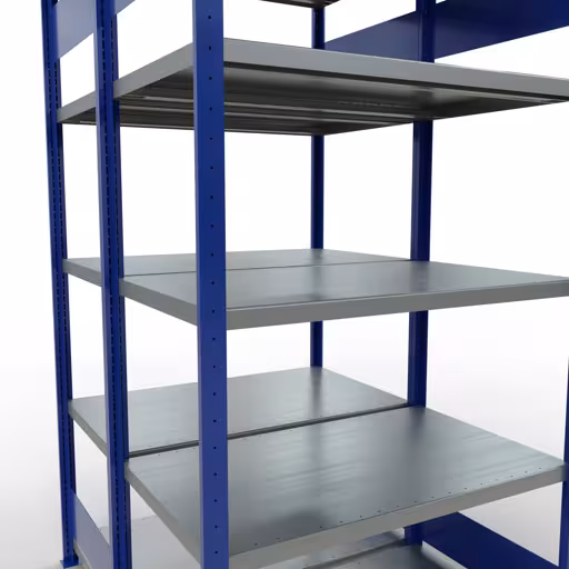 Basisplank, dubbele plank, legbord, insteeksysteem MULTIplus250, 2000 x 1000 x (2x600) mm (HxBxD), 2x5 legborden, lengtestangen, RAL 5010 gentiaanblauw met artikelnr. 33260-B Basisplank, dubbele plank, rekkensysteem MULTIplus250, 2000 x 1000 x (2x600) mm, 2x5 planken, lengtestangen, RAL 5010 gentiaanblauw van Schulte Lagertechnik uit de categorie rekken