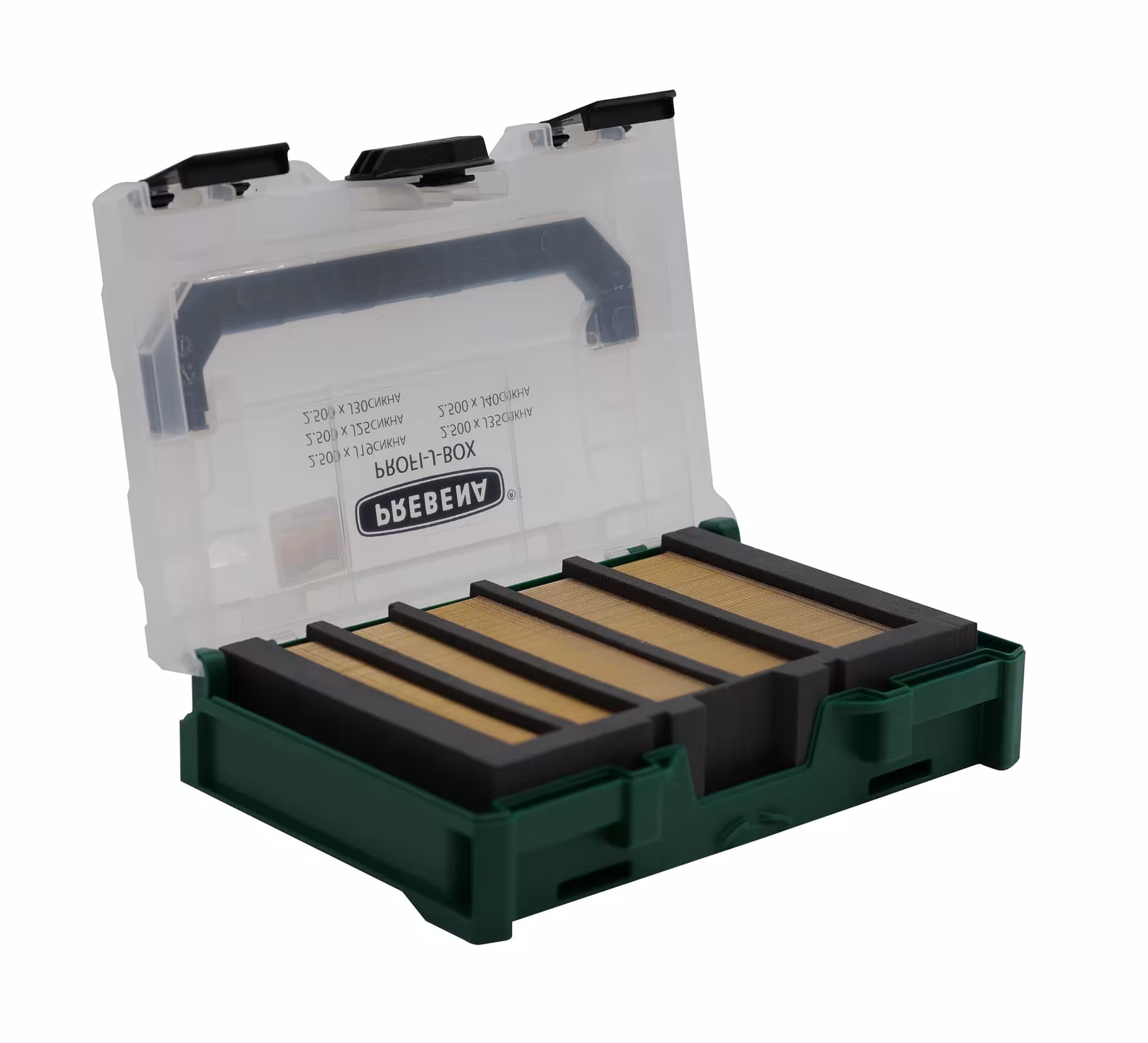 PROFI-J-BOX - brads type J in de bouwplaatsvriendelijke metaBOX van Prebena met het artikelnr. PROFESSIONELE J-BOX
