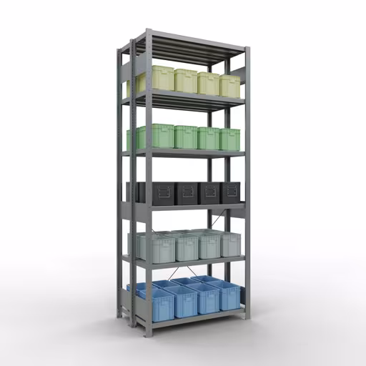 Andere weergave van het artikel Basisplank, dubbele plank, legbordinsteeksysteem MULTIplus250, 2500 x 1000 x (2x300) mm, 2x6 legborden, kruisschoor, verzinkt uit de categorie legbordstellingen