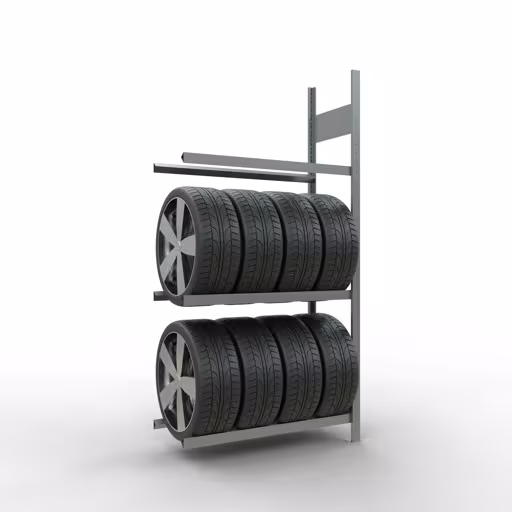 Aanbouwrek, wielen-/bandenrek, 2000 x 1000 x 400 mm, verzinkt, 3 opslagniveaus met 150 kg vakbelasting per niveau van Schulte Lagertechnik met artikelnr. 13901