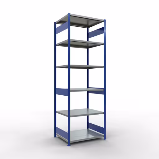 Basisplank, legplank, insteeksysteem MULTIplus250, 3000 x 1000 x 800 mm (HxBxD), 7 legborden, lengtestang, RAL 5010 gentiaanblauw/verzinkt, basisplank, art.nr. 12982-LR-B