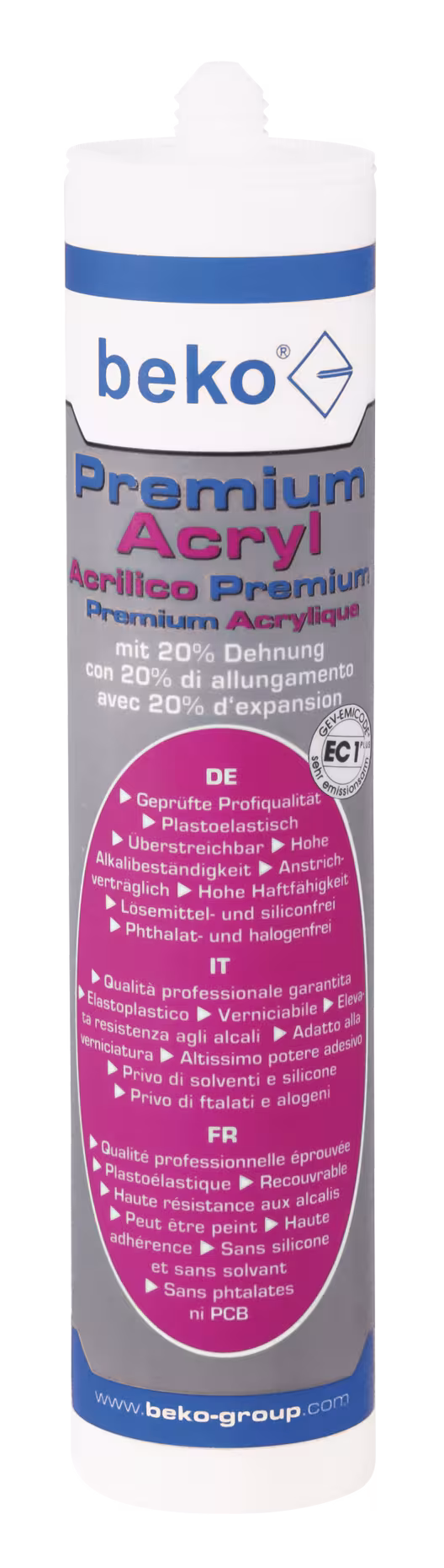 Premium acryl met 20% stretch 310 ml wit van Beko Premium acrylaat met 20% rek 310 ml wit uit de acrylcategorie met art.nr. 230 300 020