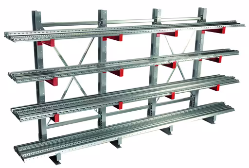 Andere weergave van het artikel K 3000 compleet legbord, dubbelzijdig, 2500 x 6500 x 600 mm, RAL 7001 / RAL 3000, 5 opslagniveaus uit de categorie draagarmstellingen