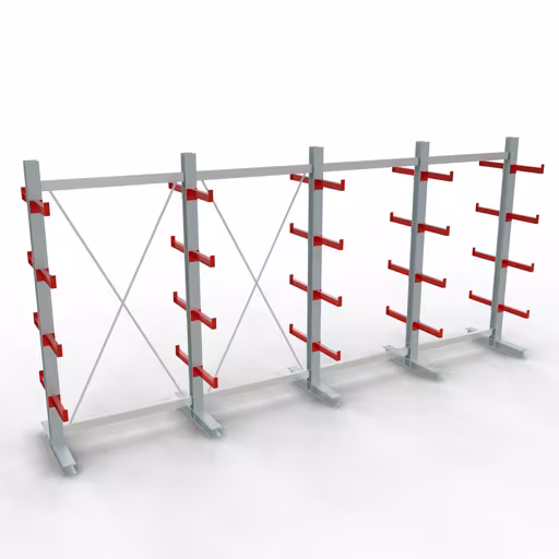Afbeelding nr. 12 van het artikel K 3000 complete stelling, dubbelzijdig, 2500 x 5200 x 400 mm, RAL 7001 / RAL 3000, 5 opslagniveaus uit de productgroep draagarmstellingen van Schulte Lagertechnik