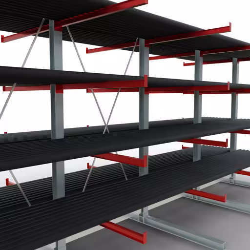 Afbeelding nr. 11 van het artikel K 6000 complete stelling, dubbelzijdig, 3000 x 6000 x 2x 1250 mm, RAL 7001 / RAL 3000, 5 opslagniveaus uit de productgroep draagarmstellingen van Schulte Lagertechnik