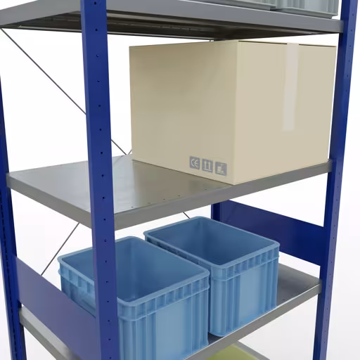 Basisplank, legbord, insteeksysteem MULTIplus250, 3000 x 1000 x 600 mm, 7 legborden, kruisschoor, RAL 5010 gentiaanblauw/verzinkt met GTIN 4004514283696 Basisplank, legplank, insteeksysteem MULTIplus250, 3000 x 1000 x 600 mm, 7 legborden, kruisschoor, RAL 5010 gentiaanblauw/verzinkt van Schulte Lagertechnik met artikelnr. 12962-B