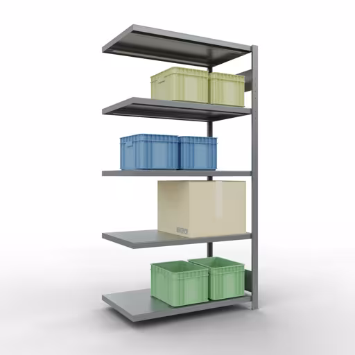 Figuur nr. 10 van het artikel aanbouwrekken, legbordstellingen, insteeksysteem MULTIplus330, 2000 x 1000 x 600 mm, 5 legborden, lengtestangen, verzinkt uit de productgroep insteeksysteem van het merk Schulte Lagertechnik.
