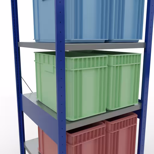 Productafbeelding nr. 14 van het artikel basisplank, legbord, insteeksysteem MULTIplus250, 2500 x 750 x 800 mm (HxBxD), 6 legborden, kruisschoor, RAL 5010 gentiaanblauw/verzinkt/verzinkt Figuur nr. 14 van het artikel basisrek, legbord, insteeksysteem MULTIplus250, 2500 x 750 x 800 mm, 6 legborden, kruisschoor, RAL 5010 gentiaanblauw/verzinkt/verzinkt uit de insteeksysteem productgroep van Schulte Lagertechnik.