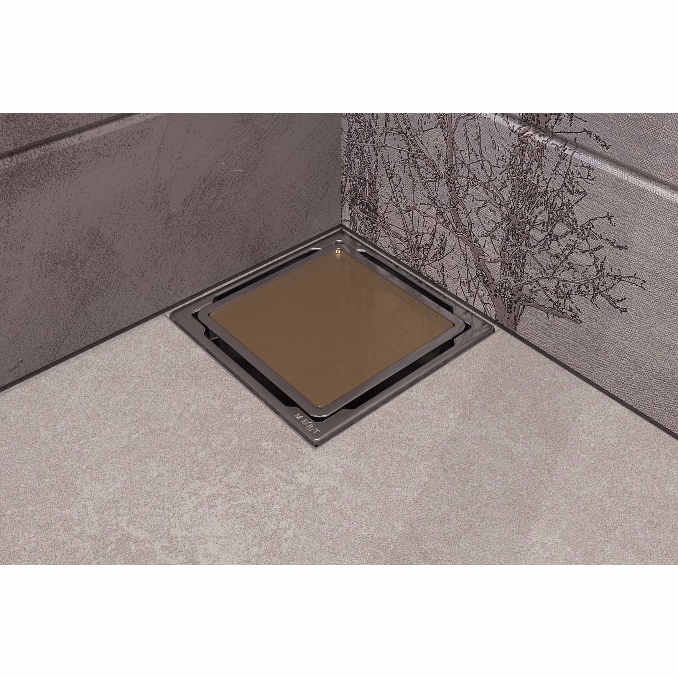 Mert vlakke vloerafvoer met deksel van gehard glas antraciet