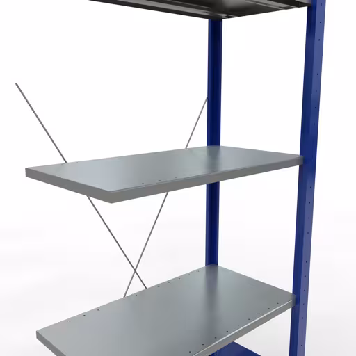 Productafbeelding nr. 7 van het artikel aanbouwplank, legbord, insteeksysteem MULTIplus150, 2000 x 750 x 400 mm, 5 legborden, RAL 5010 gentiaanblauw/verzinkt/verzinkt uit het insteeksysteem-assortiment van Schulte Lagertechnik