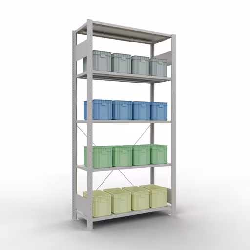 Productafbeelding nr. 13 van het artikel basisplank, legbord, insteeksysteem MULTIplus85, 2000 x 1000 x 400 mm (HxBxD), 5 legborden, kruisschoor, RAL 7035 lichtgrijs Figuur nr. 13 van het artikel basisrek, legbord-insteeksysteem MULTIplus85, 2000 x 1000 x 400 mm, 5 legborden, RAL 7035 lichtgrijs uit de productgroep insteeksysteem van het merk Schulte Lagertechnik.