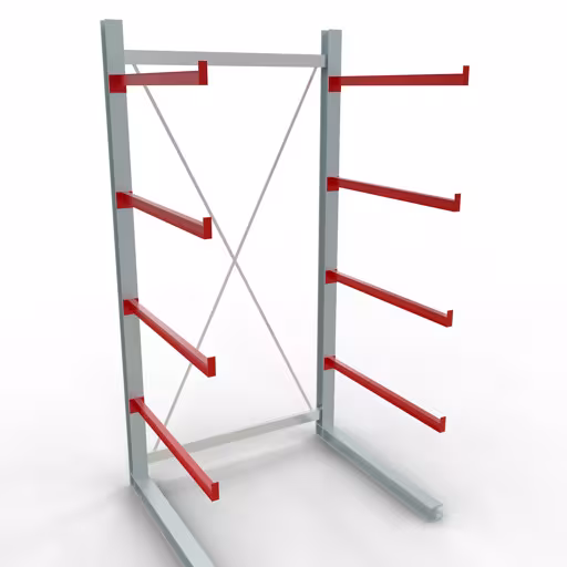 Figuur nr. 8 van het artikel K 6000 complete stelling, enkelzijdig, 3000 x 1500 x 1250 mm, RAL 7001 / RAL 3000, 5 opslagniveaus uit de productgroep draagarmstellingen van het merk Schulte Lagertechnik.