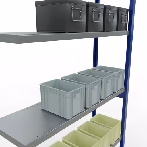 Afbeelding nr. 10 van het artikel aanbouwrekken, legbordstellingen, insteeksysteem MULTIplus250, 3000 x 1300 x 400 mm, 7 legborden, RAL 5010 gentiaanblauw/verzinkt uit de productgroep insteeksysteem van het merk Schulte Lagertechnik.