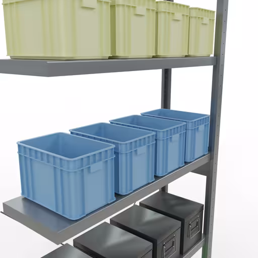 Aanbouwstelling, stelling MULTIplus250 insteeksysteem, 2500 x 1000 x 300 mm (HxBxD), 6 legborden, kruisschoor, verzinkt met GTIN 4004514202994 Aanbouwplank, legplank, insteeksysteem MULTIplus250, 2500 x 1000 x 300 mm, 6 legborden, kruisschoor, verzinkt van Schulte Lagertechnik met het artikelnr. 12936