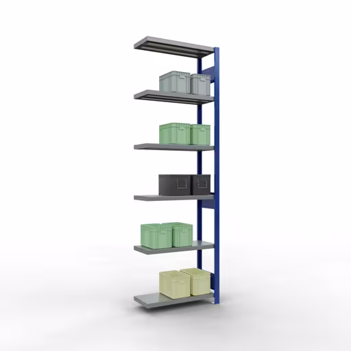 Aanbouwrekken, legbordstellingen, insteeksysteem MULTIplus250, 2500 x 750 x 300 mm, 6 legborden, RAL 5010 gentiaanblauw/verzinkt/verzinkt van Schulte Lagertechnik met artikelnr. 12936-75-LR-B
