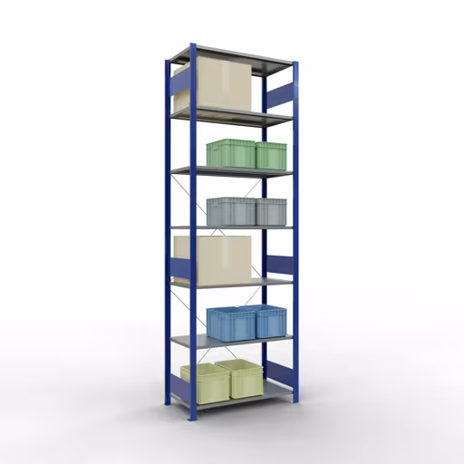 Productafbeelding nr. 6 van het artikel basisrek, legbord, insteeksysteem MULTIplus150, 3000 x 1000 x 500 mm, 7 legborden, RAL 5010/verzinkt uit het insteeksysteem assortiment van Schulte Lagertechnik