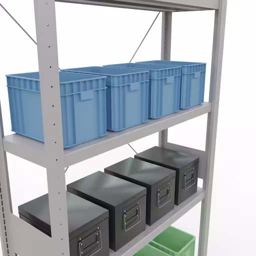 Productafbeelding nr. 15 van het artikel basisplank, legbord, insteeksysteem MULTIplus330, 3000 x 1000 x 300 mm, 7 legborden, kruisschoor, RAL 7035 lichtgrijs Figuur nr. 15 van het artikel basisplank, legbord, insteeksysteem MULTIplus330, 3000 x 1000 x 300 mm, 7 legborden, kruisschoor, RAL 7035 lichtgrijs uit de productgroep insteeksysteem van Schulte Lagertechnik.