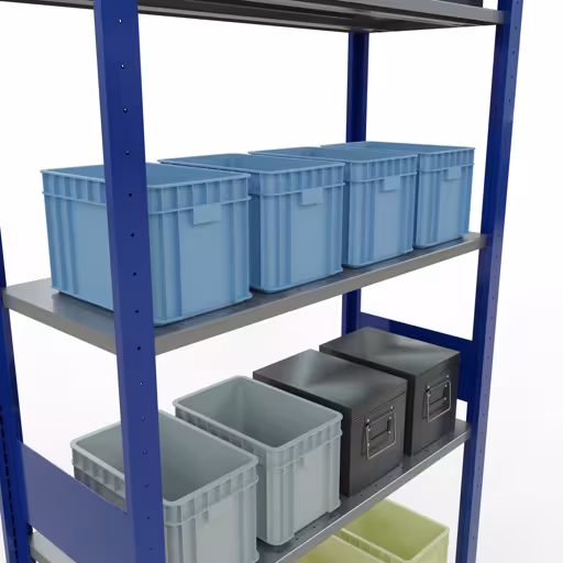 Productafbeelding nr. 7 van het artikel basisrek, legbord, insteeksysteem MULTIplus150, 3000 x 1000 x 400 mm, 7 legborden, RAL 5010 gentiaanblauw/verzinkt uit het insteeksysteem-assortiment van Schulte Lagertechnik
