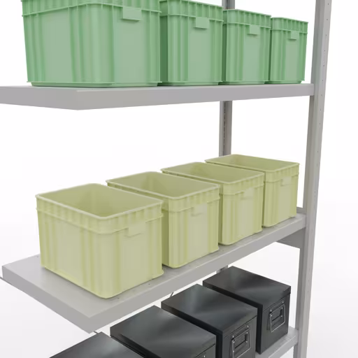 Figuur nr. 13 van het artikel aanbouwrekken, legbordstellingen, insteeksysteem MULTIplus330, 2500 x 1000 x 400 mm, 6 legborden, kruisschoor, RAL 7035 lichtgrijs uit de insteeksysteem productgroep van Schulte Lagertechnik.