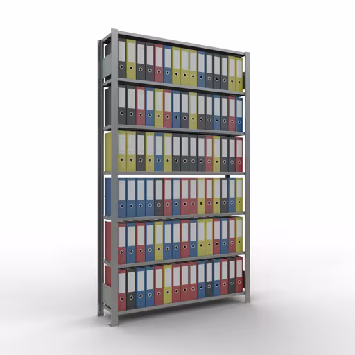 Basisplank, kantoorstelling, insteeksysteem MULTIplus85, 2300 x 1300 x 300 mm, 7 legborden, dwarsschoor, verzinkt, zonder aanslaglijst uit de categorie insteeksysteem met de GTIN 4004514261762 , kantoorrekken, insteeksysteem MULTIplus85, 2300 x 1300 x 300 mm, 7 legborden, verzinkt, zonder aanslaglijst van Schulte Lagertechnik uit het assortiment kantoorrekken