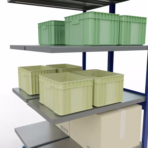 Afbeelding nr. 16 van het artikel aanbouwrekken, dubbele rekken, rekkensysteem MULTIplus250, 2500 x 1000 x (2x500) mm, 2x6 planken, kruisschoor, RAL 5010 gentiaanblauw uit de rekkenproductgroep van Schulte Lagertechnik
