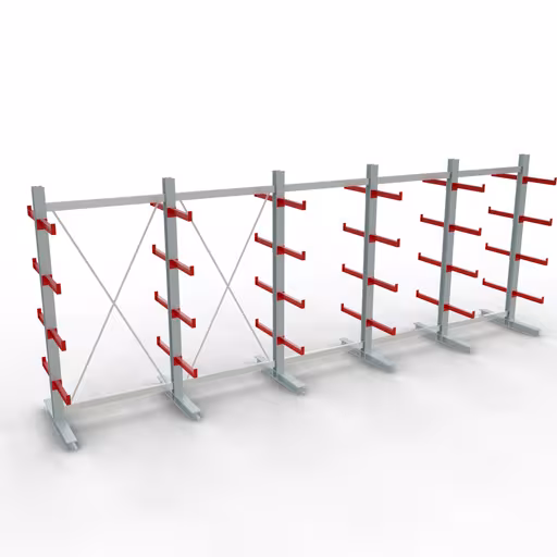 Figuur nr. 8 van het artikel K 3000 complete stelling, dubbelzijdig, 2500 x 6500 x 500 mm, RAL 7001 / RAL 3000, 5 opslagniveaus uit de productgroep draagarmstellingen van het merk Schulte Lagertechnik.