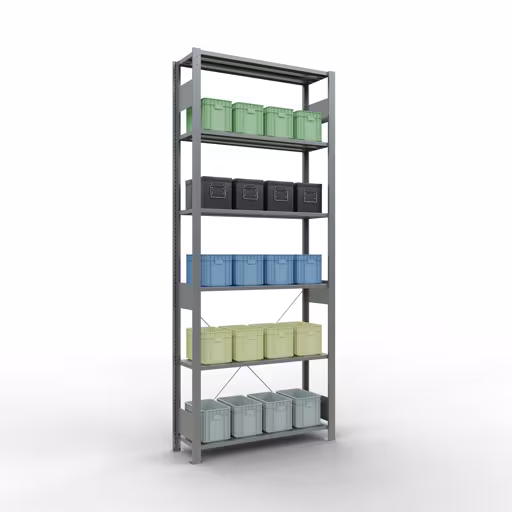 Productafbeelding nr. 15 van het artikel basisplank, legbord, insteeksysteem MULTIplus85, 2500 x 1000 x 300 mm (HxBxD), 6 legborden, kruisschoor, verzinkt Figuur nr. 15 van het artikel basisrek, legplank-insteeksysteem MULTIplus85, 2500 x 1000 x 300 mm, 6 legborden, verzinkt uit de productgroep insteeksysteem van het merk Schulte Lagertechnik.