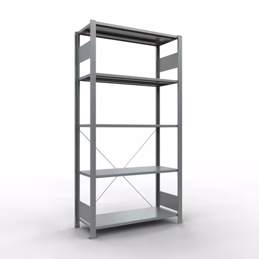 Basisplank, legplank, insteeksysteem MULTIplus85, 2000 x 1000 x 400 mm (HxBxD), 5 legborden, kruisschoor, verzinkt, basisplank, art.nr. 13140