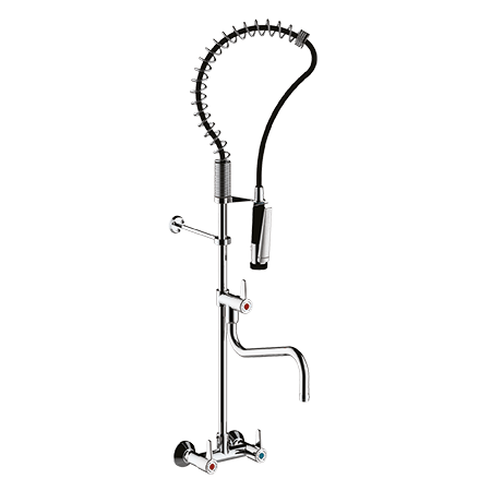 Presto Chef grote wandgemonteerde keukenmengkraan, verchroomd met ergonomische kraanknoppen en terugslagkleppen. Uit de categorie Keukenkranen, artikelnr. 1463814