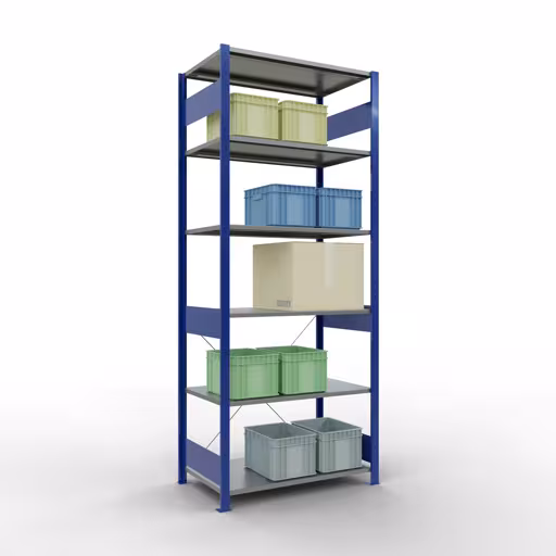 Basisplank, legplank, insteeksysteem MULTIplus85, 2500 x 1000 x 600 mm (HxBxD), 6 legborden, kruisschoor, RAL 5010 gentiaanblauw uit de categorie basisplanken met de GTIN 4004514285089 Basisplank, legbord, insteeksysteem MULTIplus85, 2500 x 1000 x 600 mm, 6 legborden, RAL 5010 gentiaanblauw van het merk Schulte Lagertechnik uit het assortiment insteeksysteem
