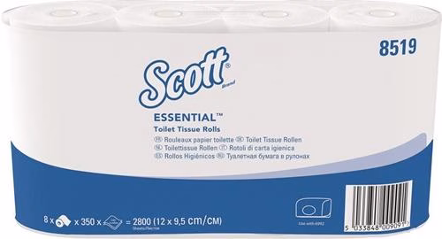 SCOTT® ESSENTIAL 8519 2-laags toiletpapier, kleine rollen, 64 rollen van 350 vellen elk, uit de categorie toiletpapier met artikelnummer 9000469352