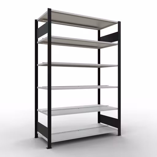 Afbeelding nr. 14 van het artikel, kantoorrekken, insteeksysteem MULTIplus150, 2000 x 1300 x 600 mm, 6 planken, met middenaanslag, zwart/lichtgrijs uit de productgroep kantoorrekken van Schulte Lagertechnik