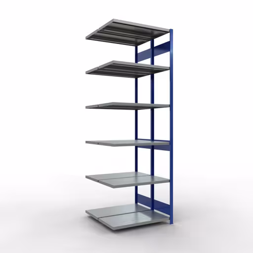 Aanbouwrekken, dubbele rekken, rekkensysteem MULTIplus250, 3000 x 1000 x (2x500) mm (HxBxD), 2x7 planken, lengtestangen, RAL 5010 gentiaanblauw van Schulte Lagertechnik Aanbouwrekken, dubbele rekken, stellingsysteem MULTIplus250, 3000 x 1000 x (2x500) mm (HxBxD), 2x7 planken, lengtestangen, RAL 5010 gentiaanblauw, dubbele planken, art.nr. 33257-B