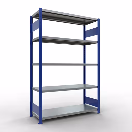 Figuur nr. 15 van artikel basisplank, legplank, insteeksysteem MULTIplus250, 2000 x 1300 x 500 mm, 5 legborden, lengtestangen, RAL 5010 gentiaanblauw/verzinkt uit de insteeksysteem productgroep van Schulte Lagertechnik