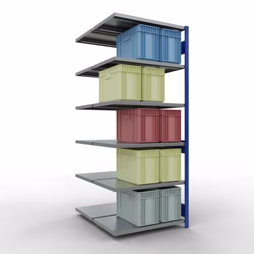 Aanbouwrekken, dubbele rekken, rekkensysteem MULTIplus250, 2500 x 1000 x (2x600) mm, 2x6 planken, lengtestangen, RAL 5010 gentiaanblauw van Schulte Lagertechnik uit het rekkenprogramma