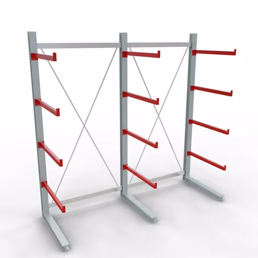 Afbeelding nr. 12 van artikel K 6000 complete stelling, eenzijdig, 3000 x 3000 x 1000 mm, RAL 7001 / RAL 3000, 5 opslagniveaus uit de productgroep draagarmstellingen van Schulte Lagertechnik