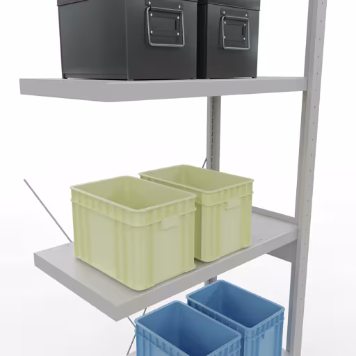 Afbeelding nr. 14 van het artikel aanbouwrekken, legbordstellingen, insteeksysteem MULTIplus250, 2500 x 750 x 400 mm, 6 legborden, kruisschoor, RAL 7035 lichtgrijs uit de productgroep insteeksysteem van Schulte Lagertechnik
