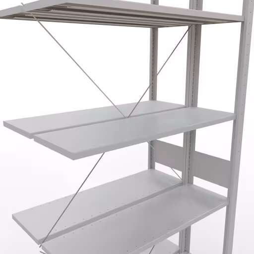 Afbeelding nr. 7 van het artikel aanbouwstelling, dubbele stelling, stellingstelling insteeksysteem MULTIplus150, 3000 x 1000 x (2x600) mm, 2x7 legborden, kruisschoor, RAL 7035 lichtgrijs uit de productgroep stellingstelling van Schulte Lagertechnik
