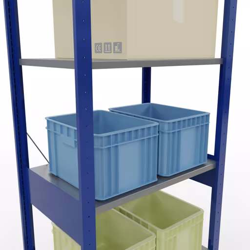 Andere weergave van het artikel basisplank, legbord, insteeksysteem MULTIplus150, 2500 x 750 x 500 mm, 6 legborden, kruisschoor, RAL 5010 gentiaanblauw/verzinkt/verzinkt uit de categorie insteeksysteem